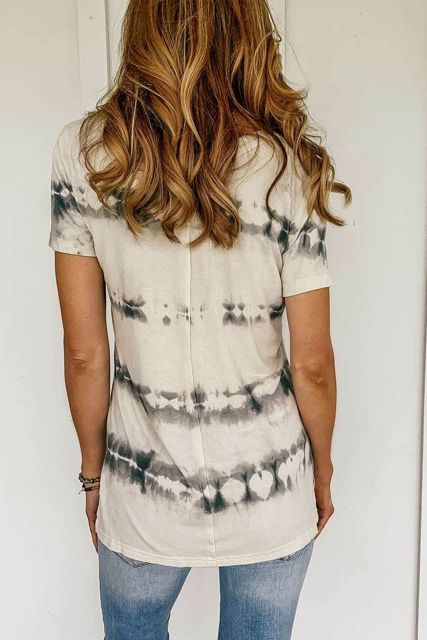 Grey V Neck Tie-dye Tee