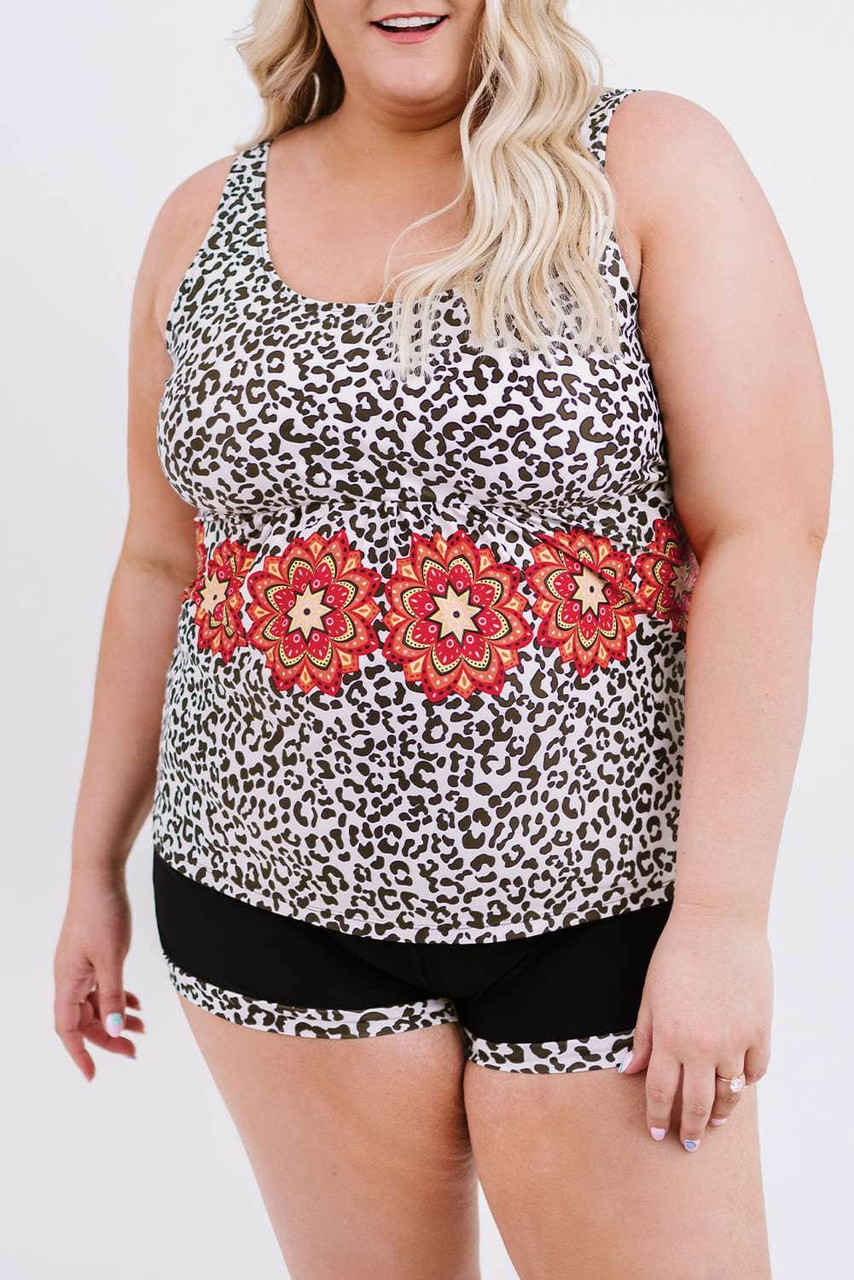 Leopard Sleeveless Plus Size Tankini