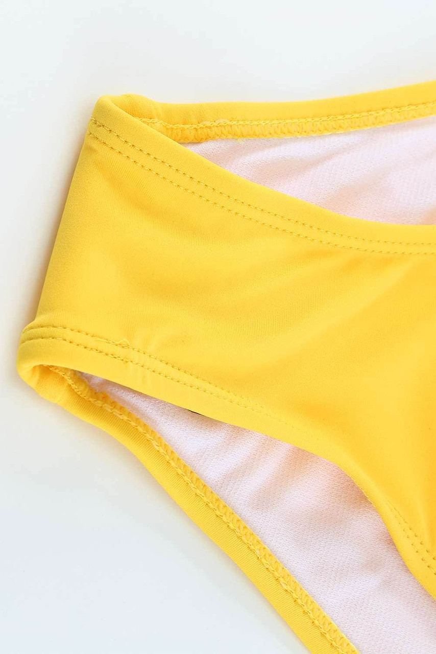 Yellow Plain Ribbed Texture Sexy Bikini Set