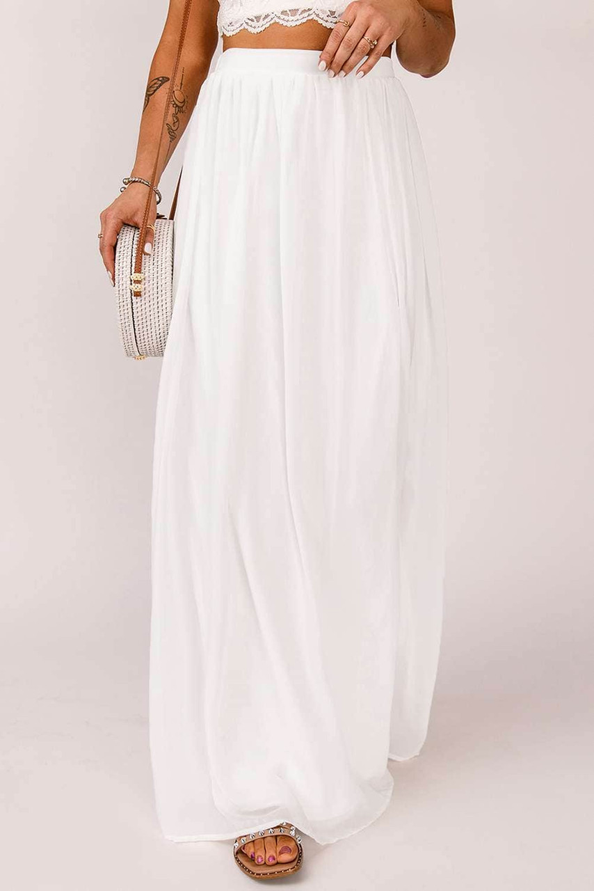 White High Waist Maxi Skirt with Split