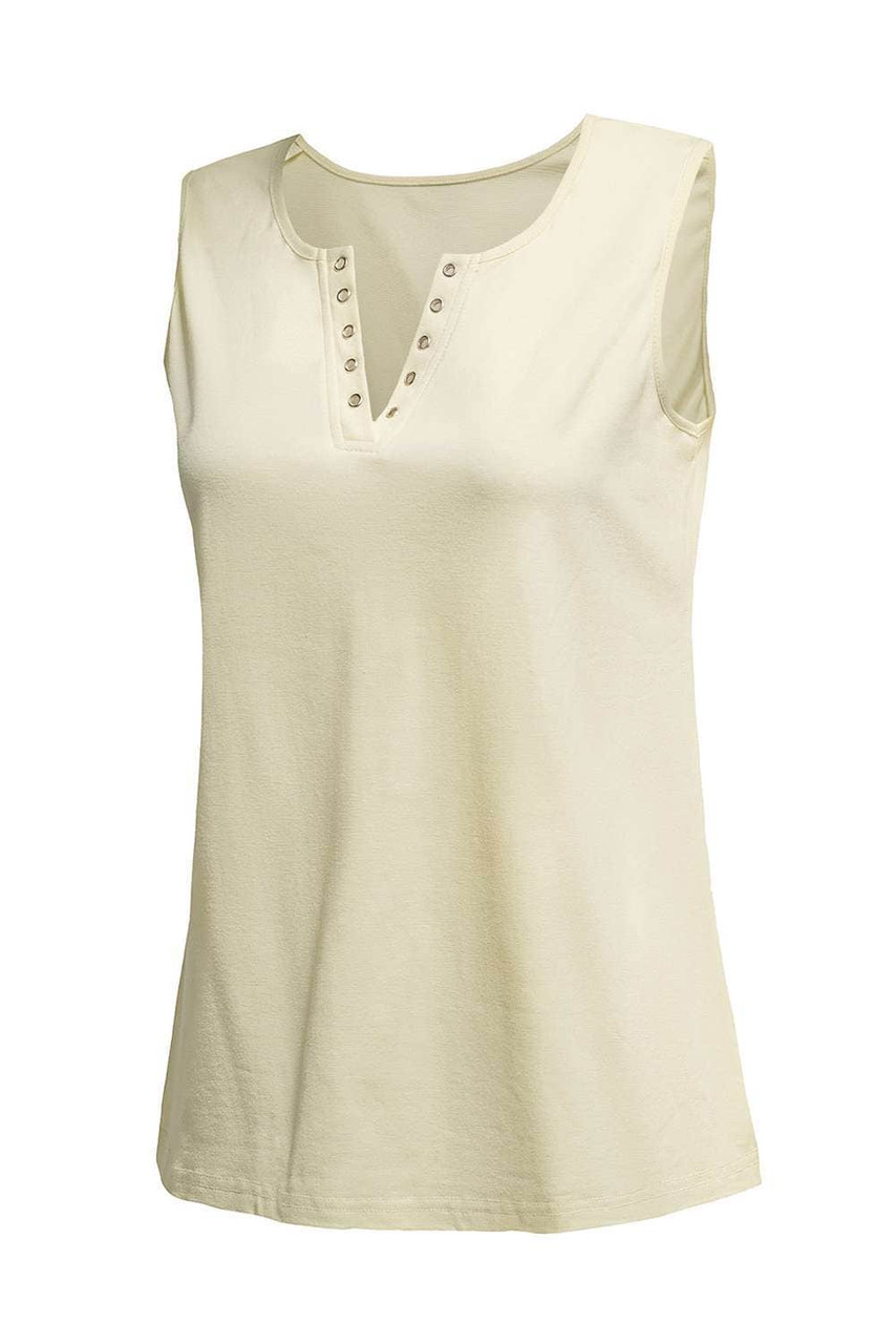 Khaki Solid Slim-fit V Neck Tank Top