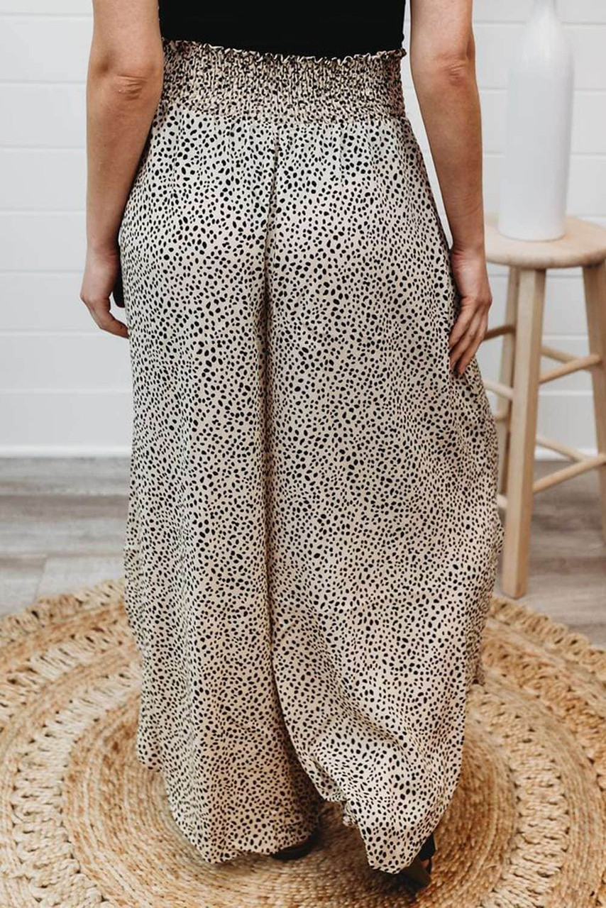 Leopard Print Smocked Waist Flare Pants