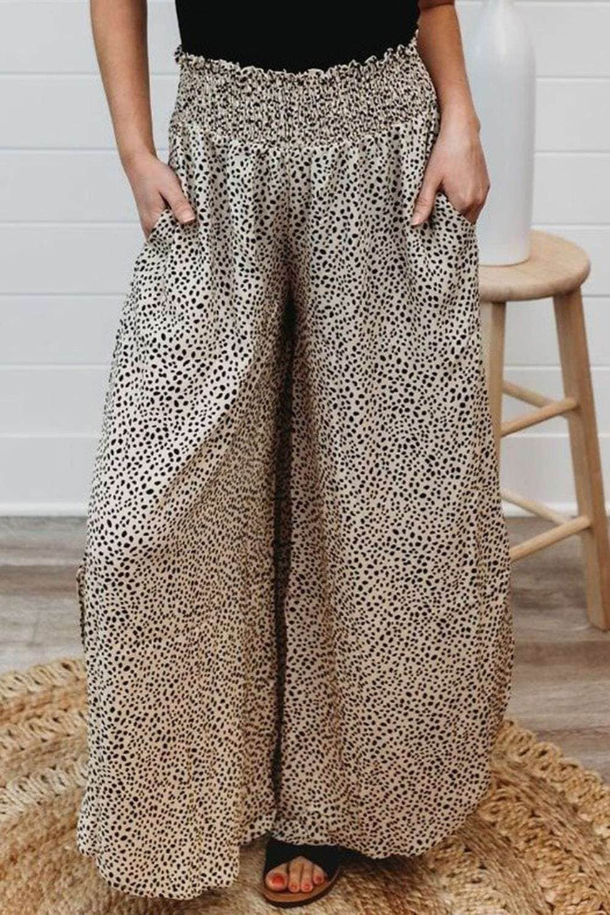 Leopard Print Smocked Waist Flare Pants