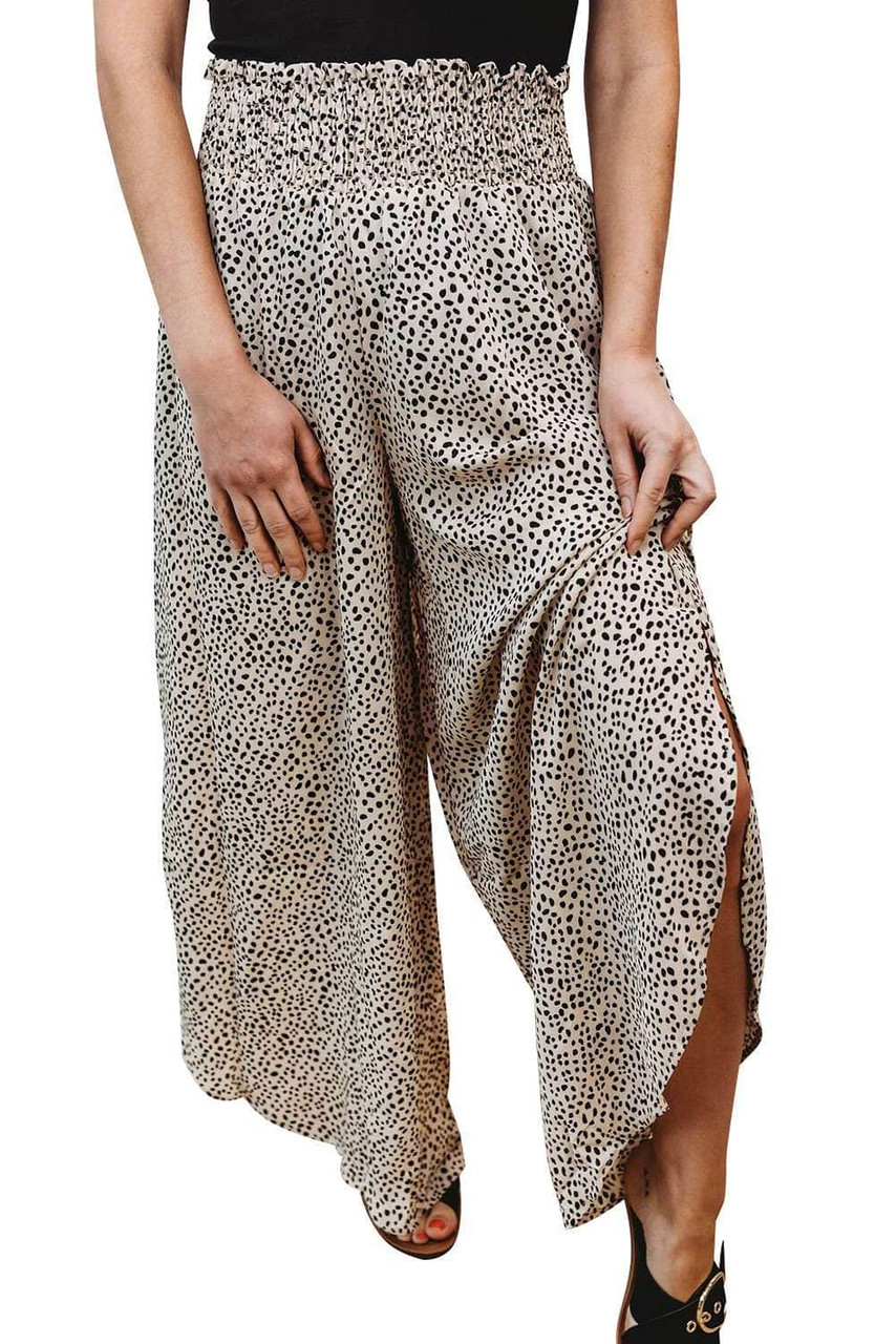 Leopard Print Smocked Waist Flare Pants