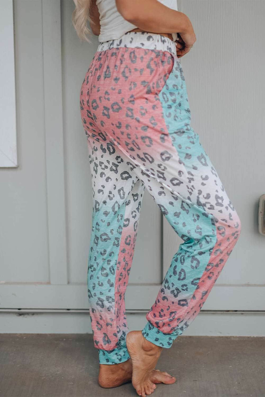 Leopard Gradient Color Drawstring High Waist Pants