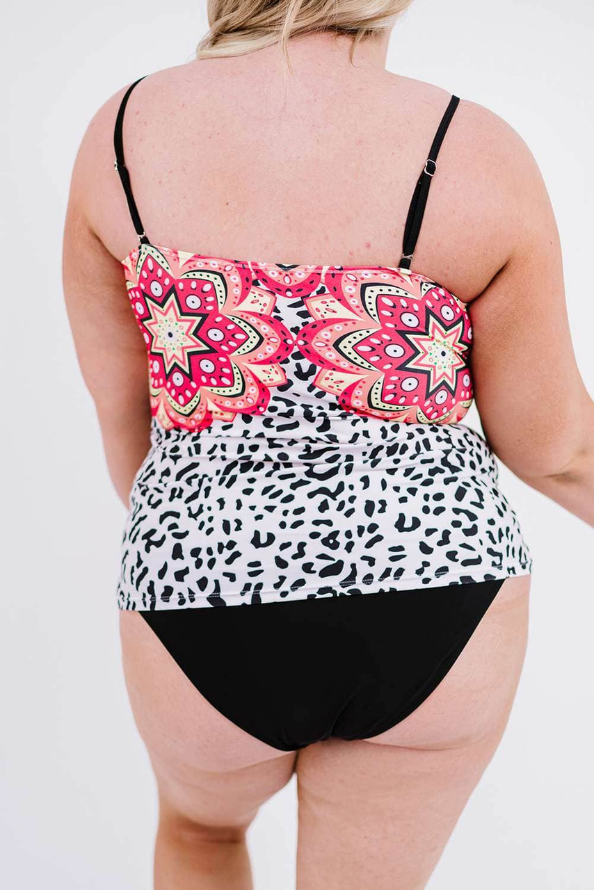 Leopard Tribal Print Bandeau Plus Size Tankini