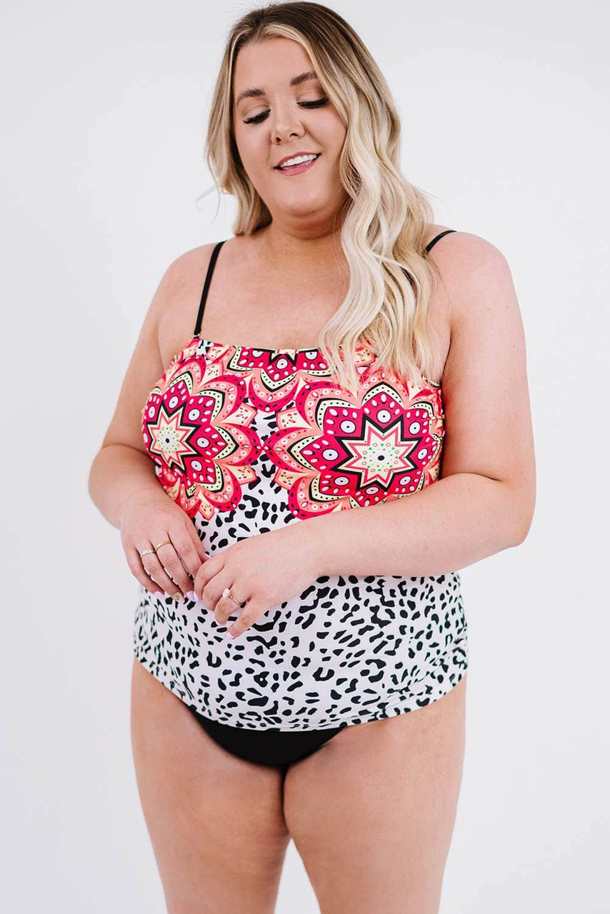 Leopard Tribal Print Bandeau Plus Size Tankini