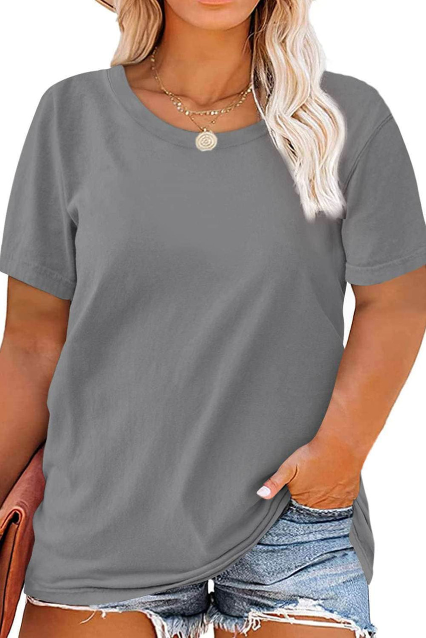 Gray Plus Size Crew Neck T Shirt