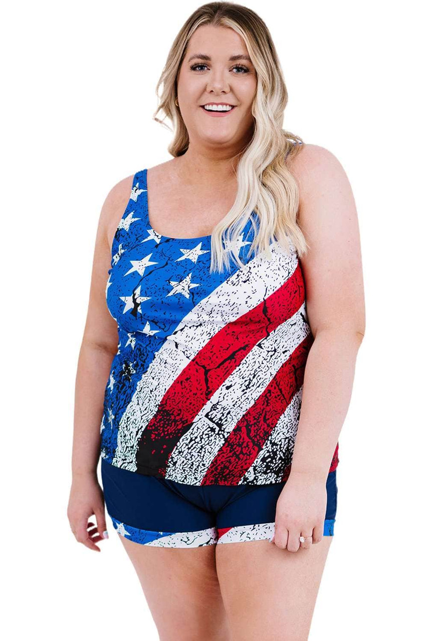 American Flag Print Tankini Plus Size Swimwear