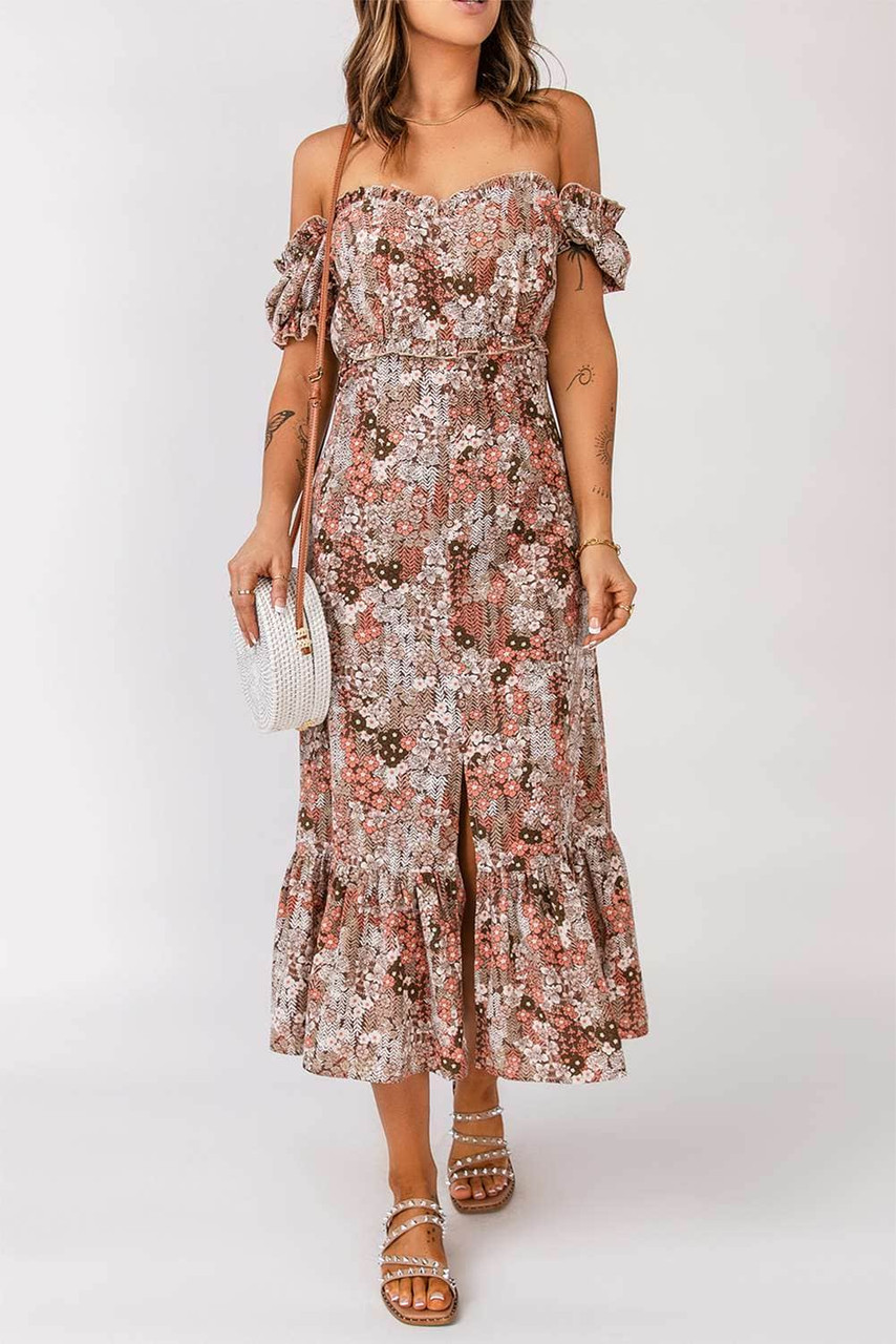 Off-the-shoulder Ruffle Floral Dress