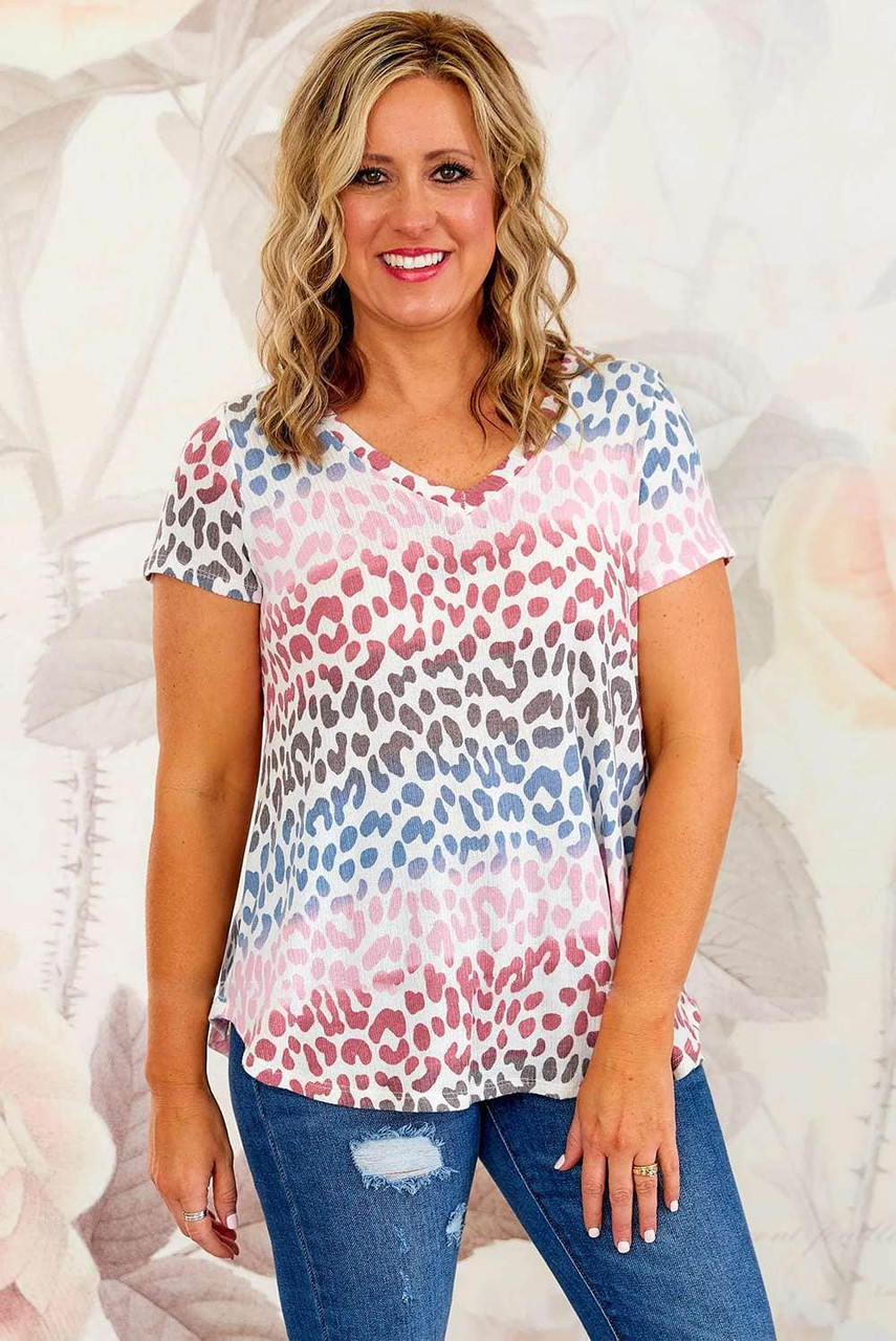 Multicolor Plus Size Gradient Leopard Tee