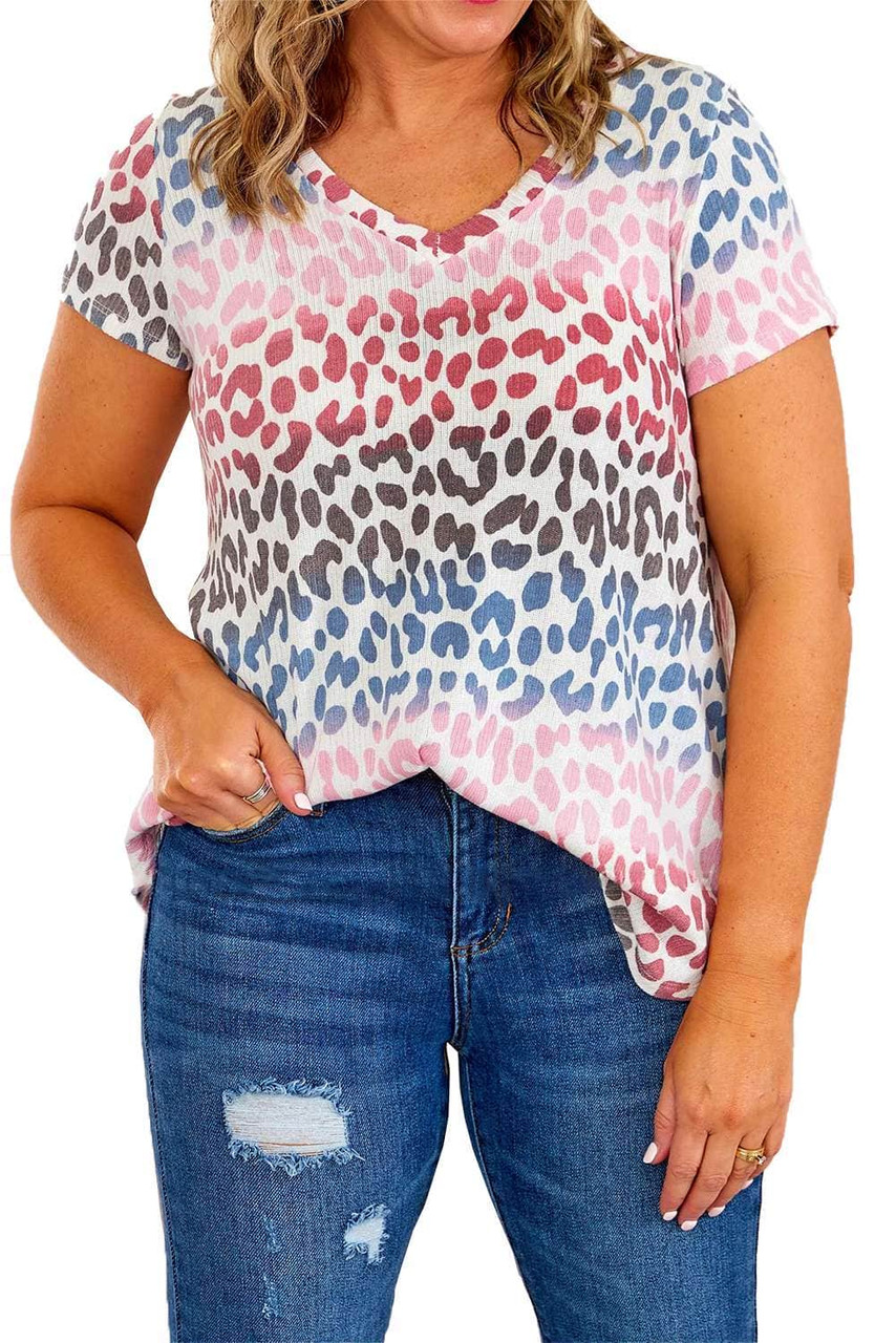 Multicolor Plus Size Gradient Leopard Tee