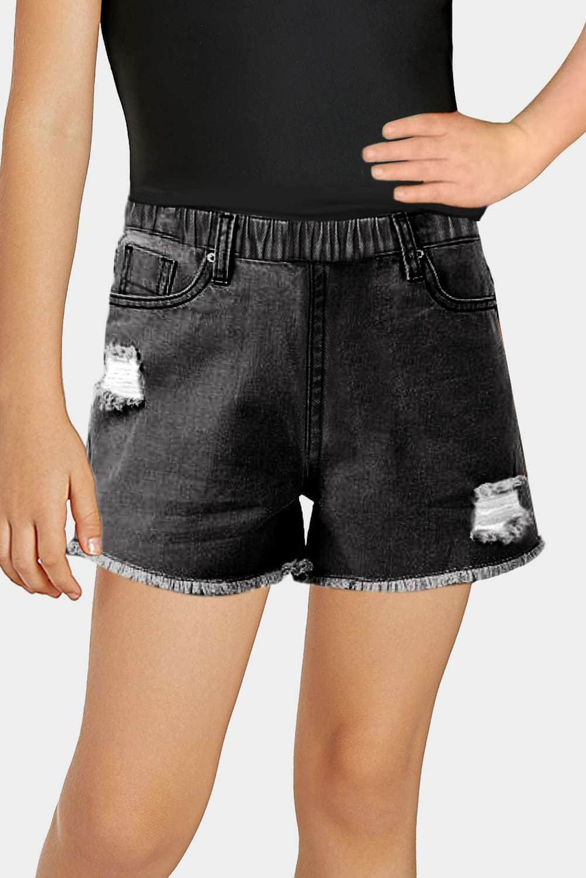 Black Washed Color Denim Shorts