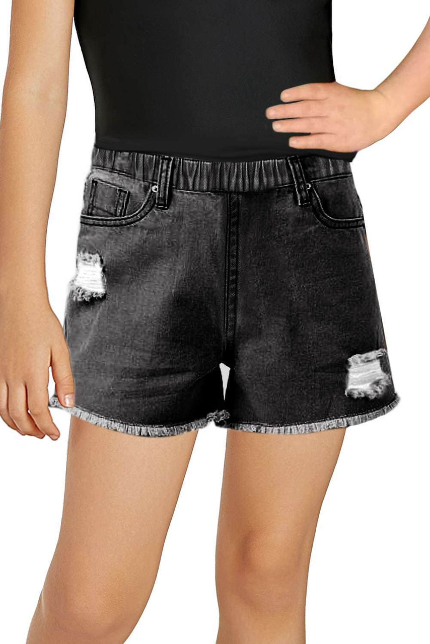 Black Washed Color Denim Shorts
