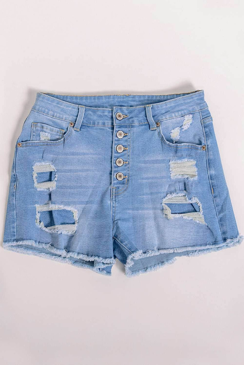 Ripped Buttons Denim Shorts