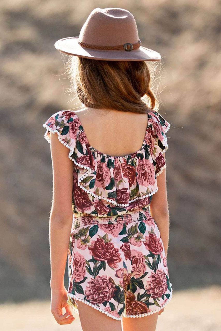 Red Little Girl Floral Ruffled Top and Shorts Set