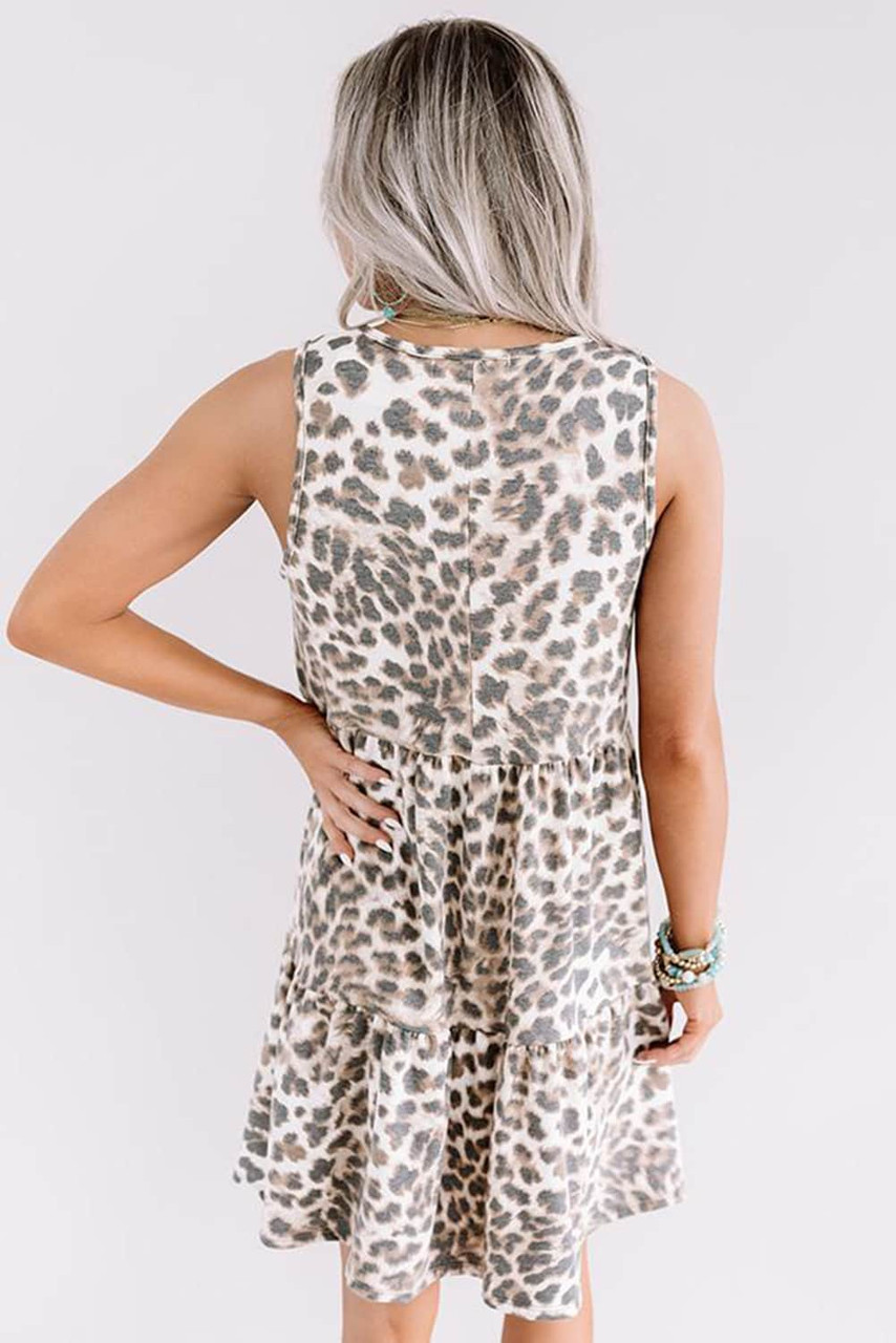 Leopard Print Layered Ruffled Sleeveless Mini Dress