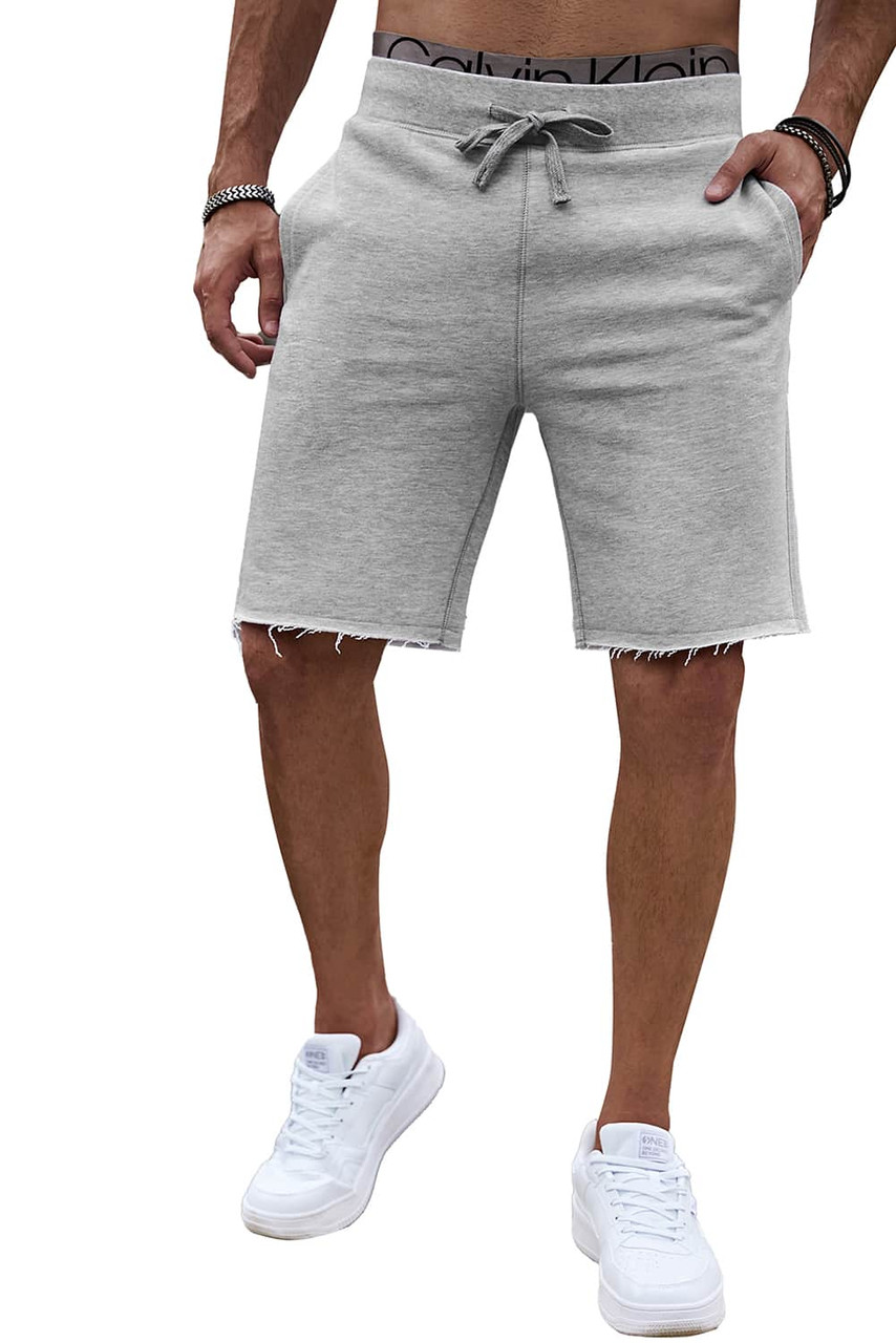 Gray Solid Pockets Drawstring High Waist Men's Casual Shorts