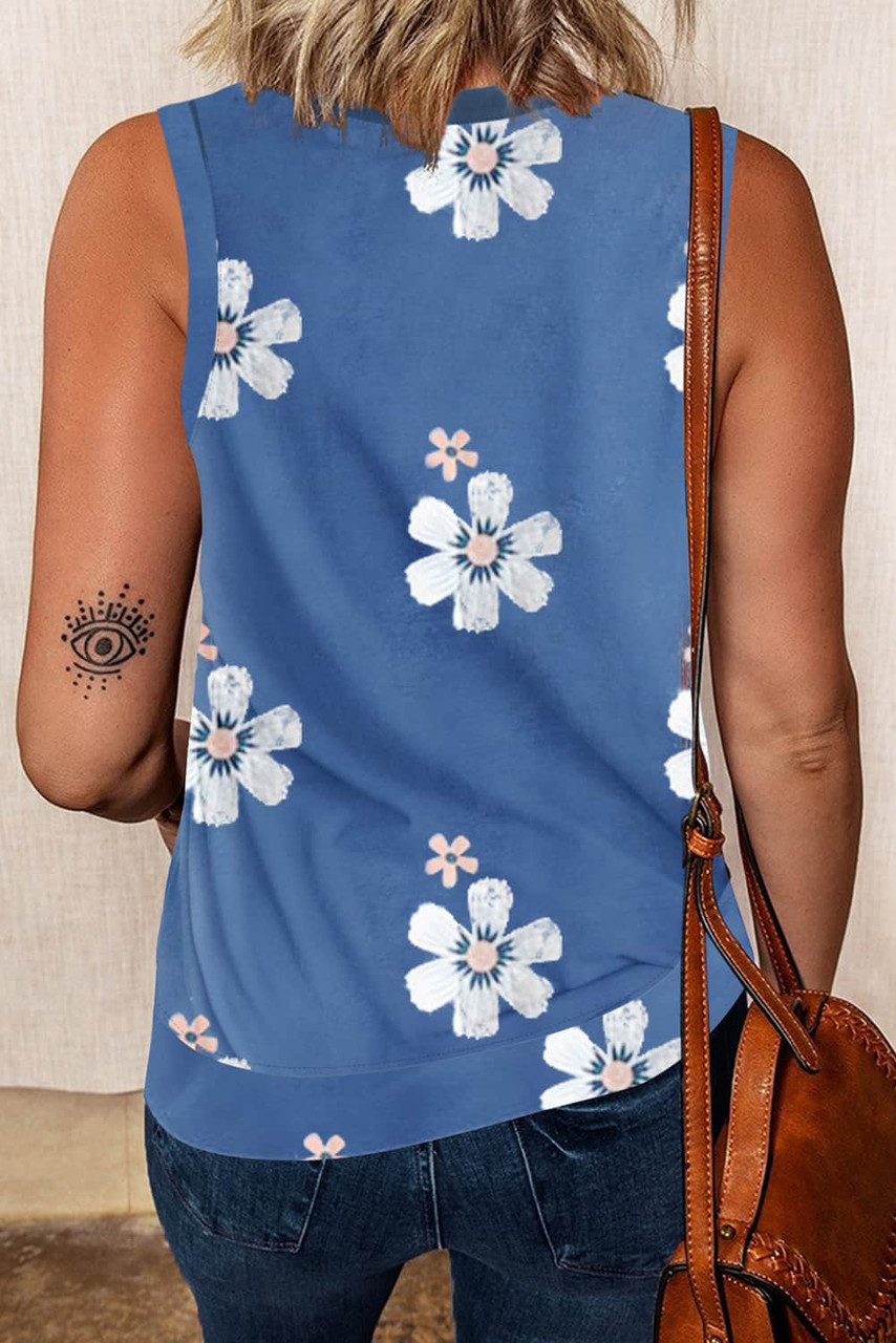 Sky Blue Black Crew Neck Tank Top