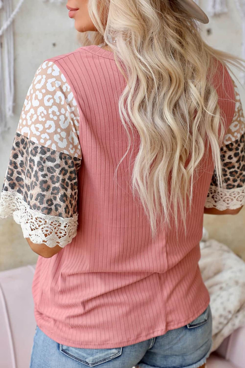 Leopard Print Lace Splicing Loose Top