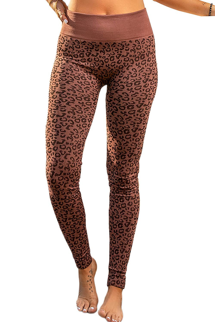 Leopard Print Wide Waistband Skinny Leggings