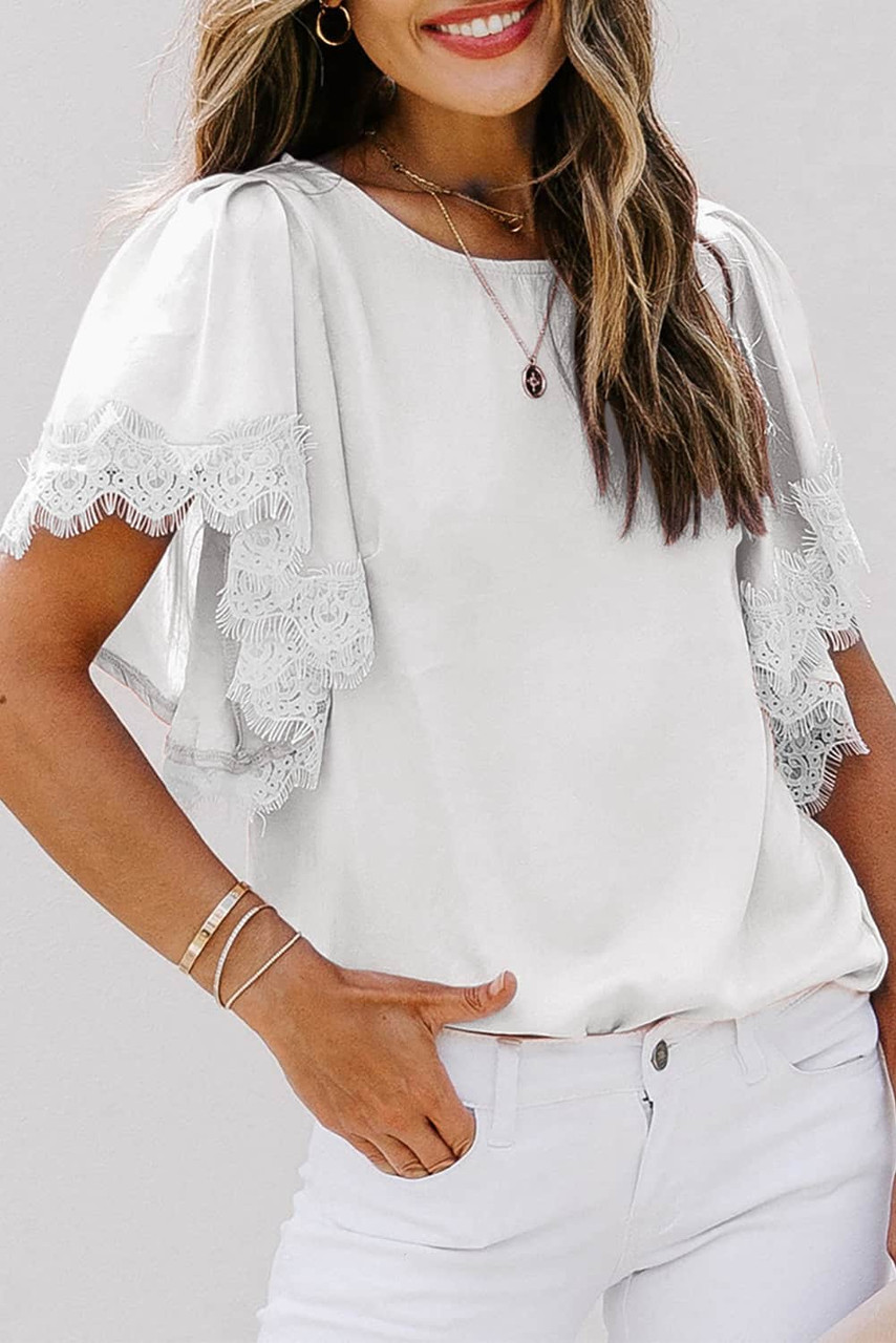 White Lace Flutter Sleeve Top