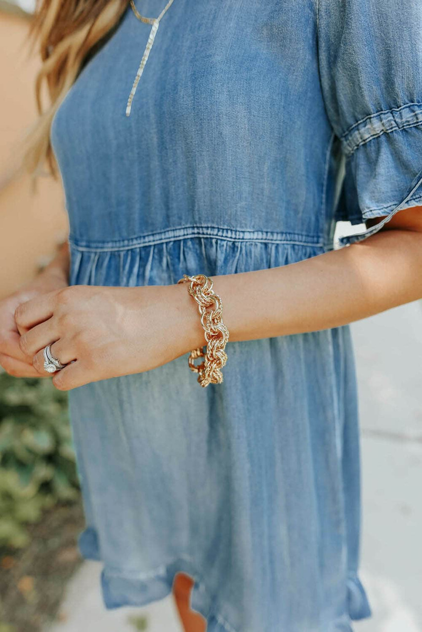 Blue High Waist Ruffled Denim Dress