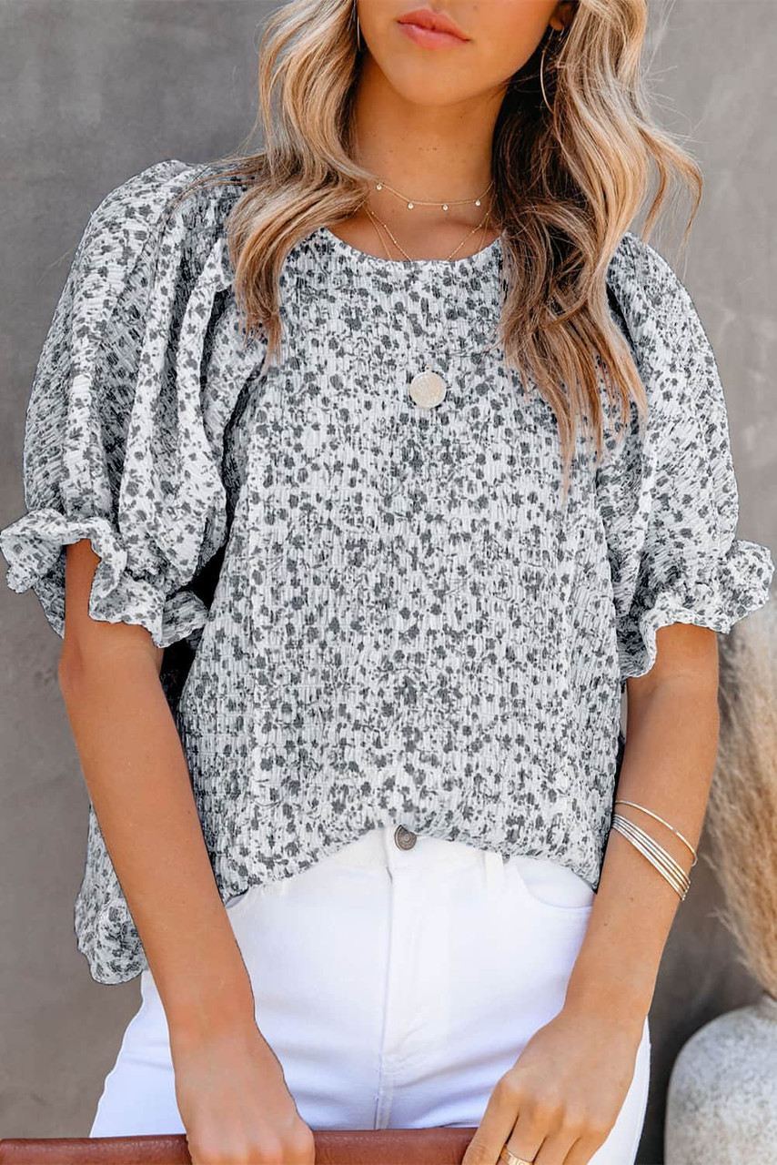 Black Floral Smocked Puff Sleeve Blouse Black Floral Smocked Puff Sleeve Blouse