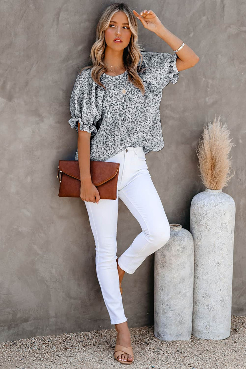 Black Floral Smocked Puff Sleeve Blouse Black Floral Smocked Puff Sleeve Blouse