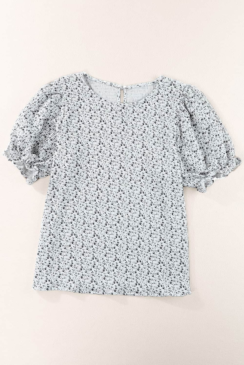 Black Floral Smocked Puff Sleeve Blouse Black Floral Smocked Puff Sleeve Blouse