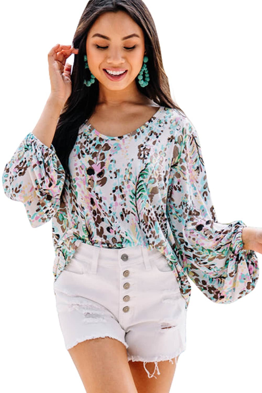 Floral Print Puffy Sleeve Loose Blouse