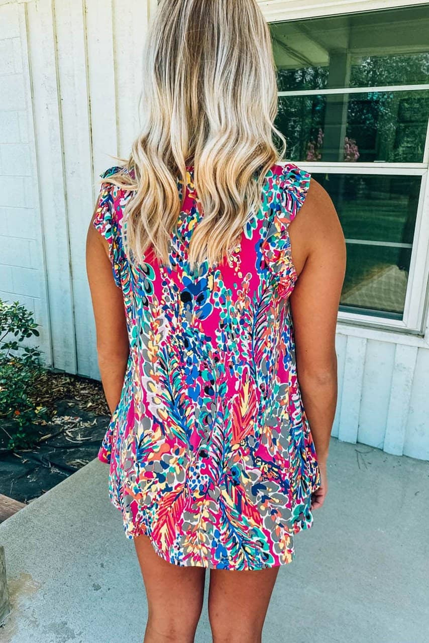 Rose Floral Print Tank Top with Ruffles Rose Floral Print Tank Top with Ruffles