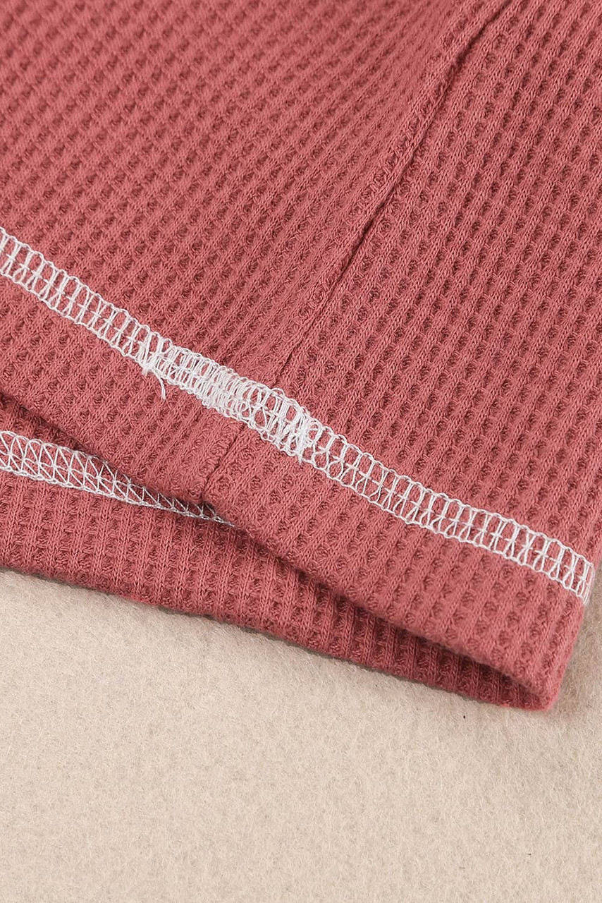 Contrast Stitching Trim Waffle Knit Pullover