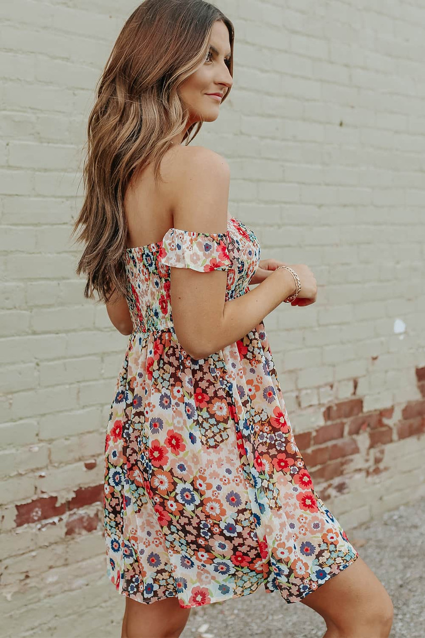 Red Off The Shoulder Floral Dress