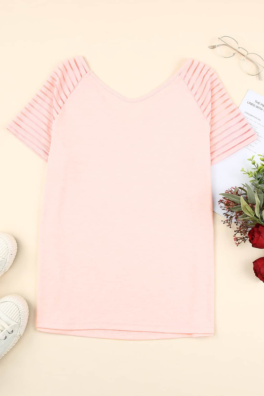 Pink Striped Raglan Sleeve Tee