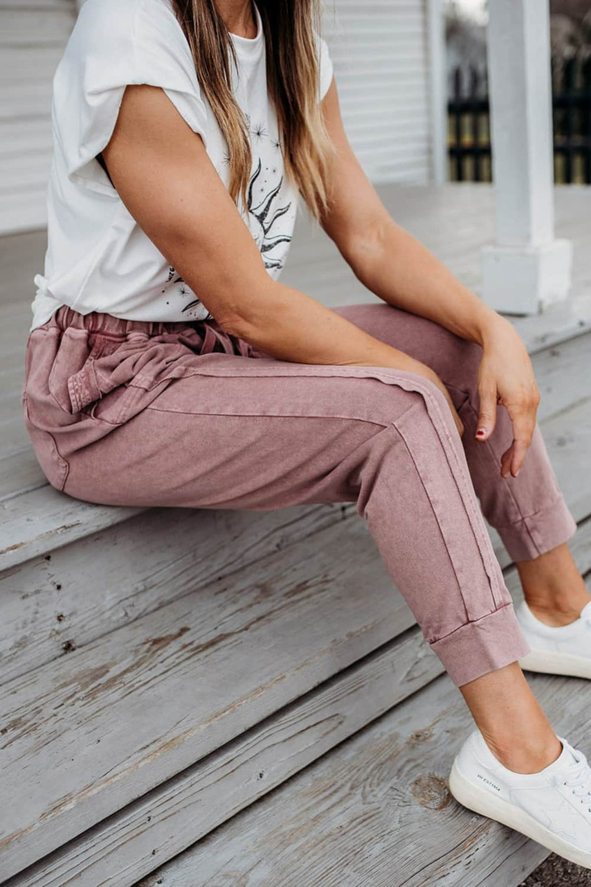 Drawstring Mineral Wash Joggers with Pockets