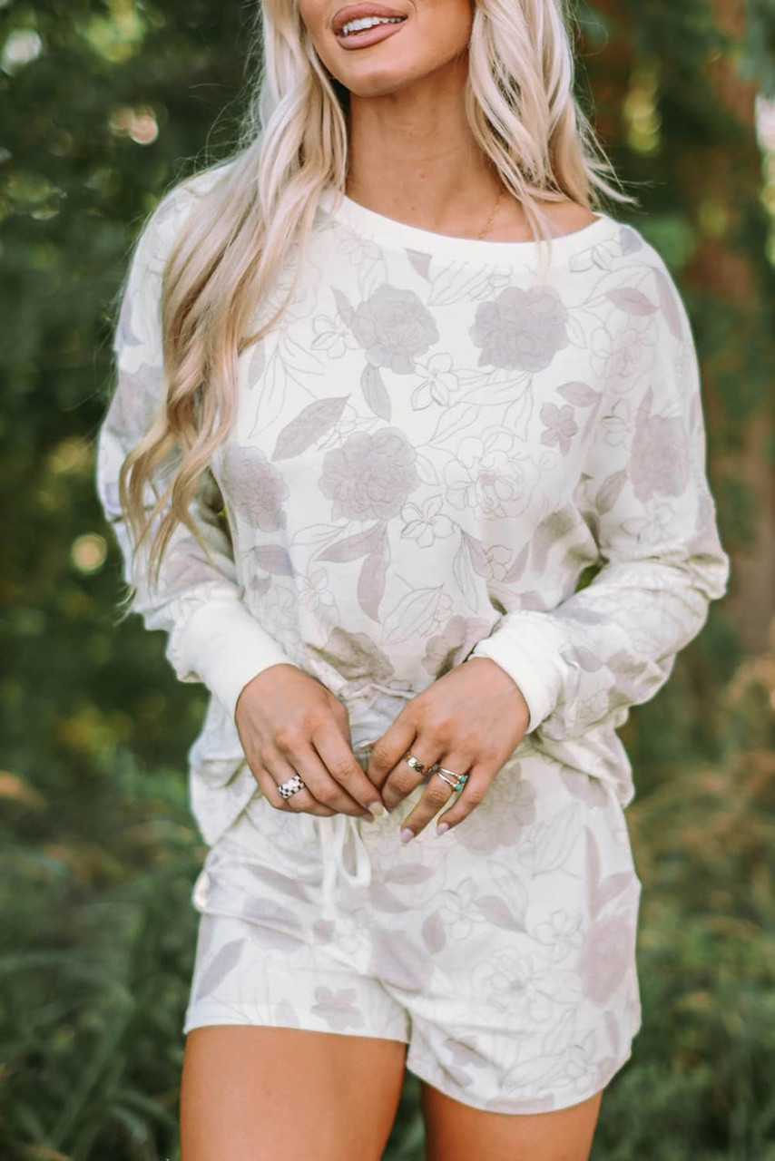 Floral Print Long Sleeve Top and Shorts Lounge Set
