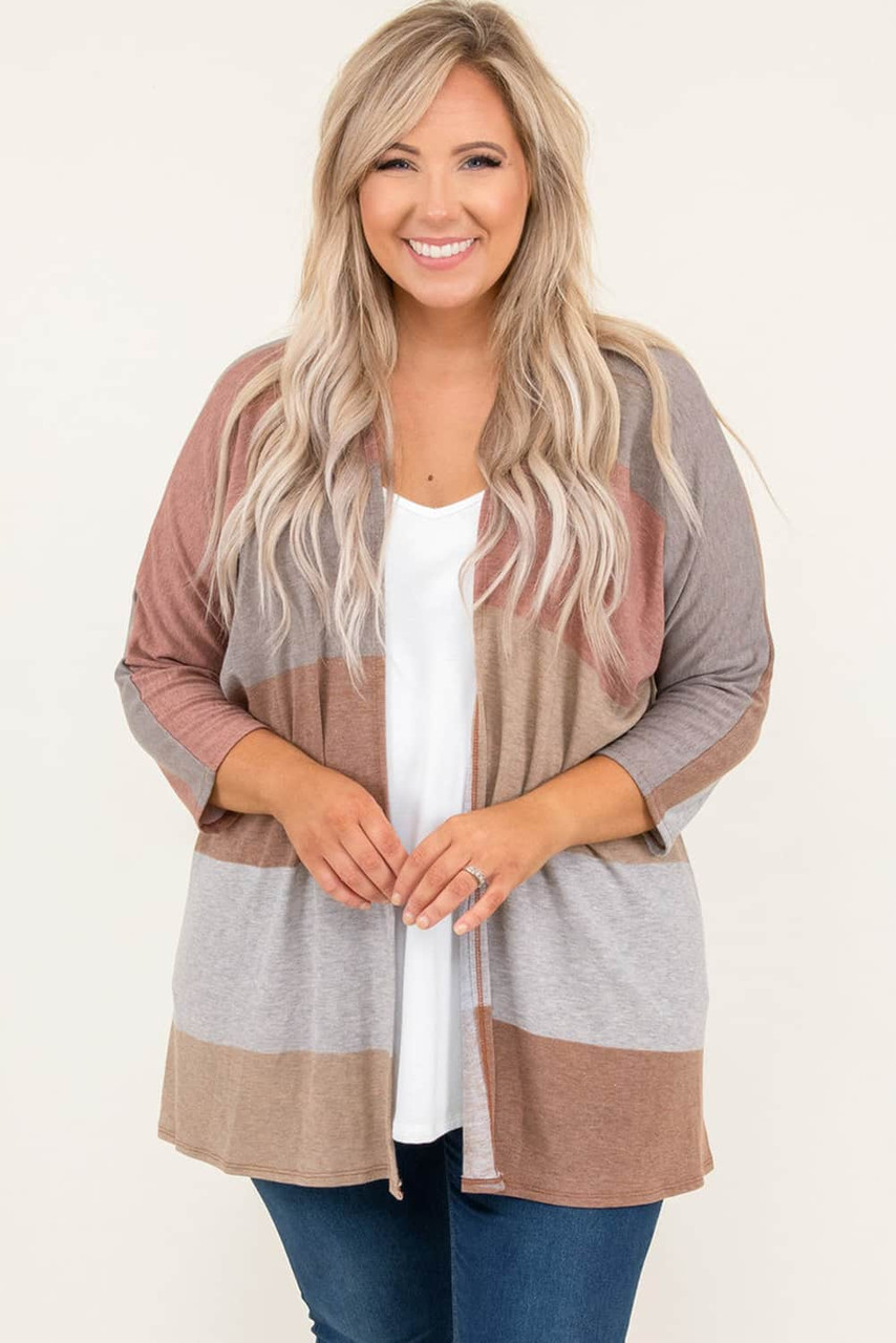 Multicolor Plus Size Colorblock Knit Cardigan Multicolor Plus Size Colorblock Knit Cardigan