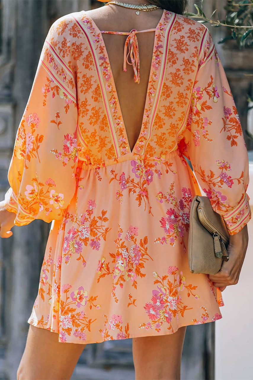 Floral Tassel Drawstring Kimono Dress