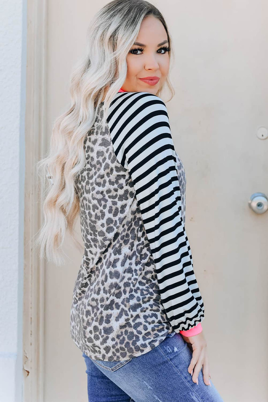 Leopard Stripe Twist Long Sleeve Top