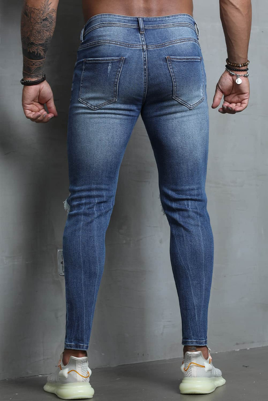 Blue Ripped Skinny Fit Men's Jeans