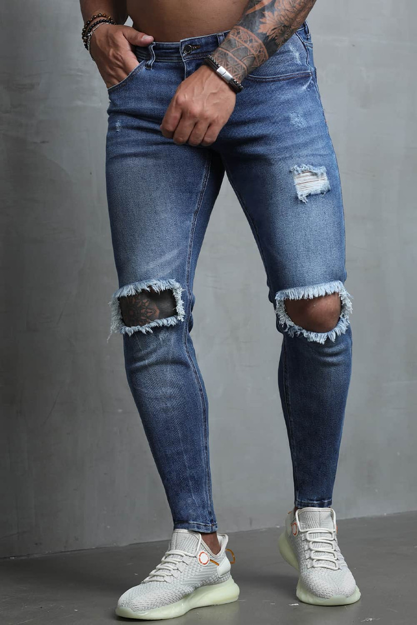 Blue Ripped Skinny Fit Men's Jeans