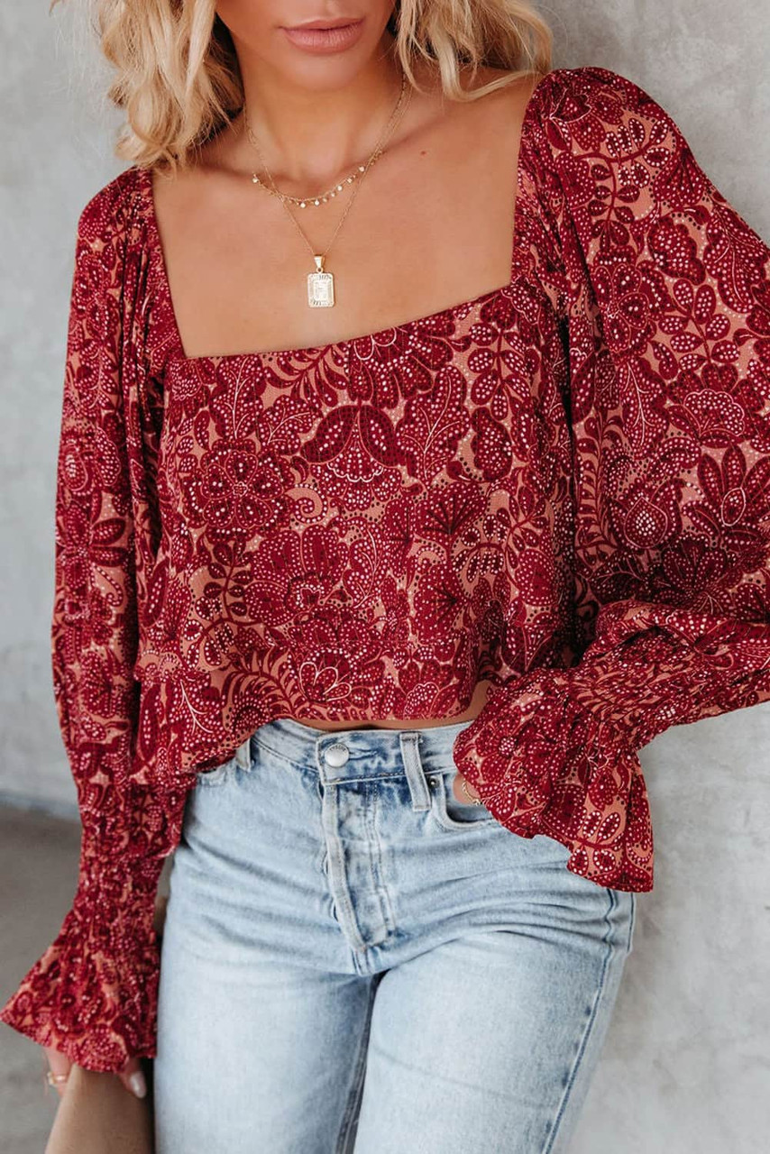 Square Neck Floral Crop Blouse