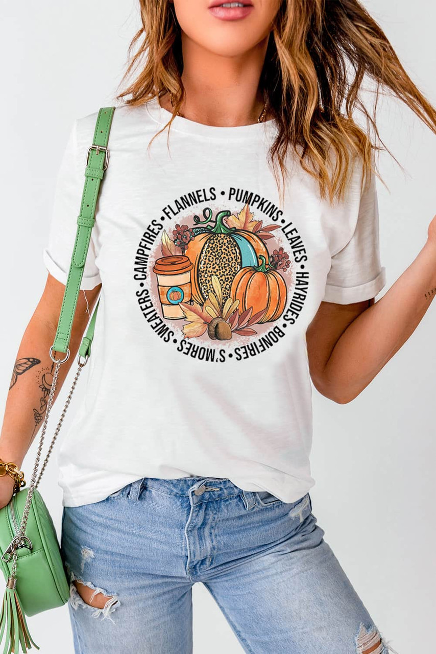 White Pretty Things of Fall Graphic Print Short Sleeve Tee