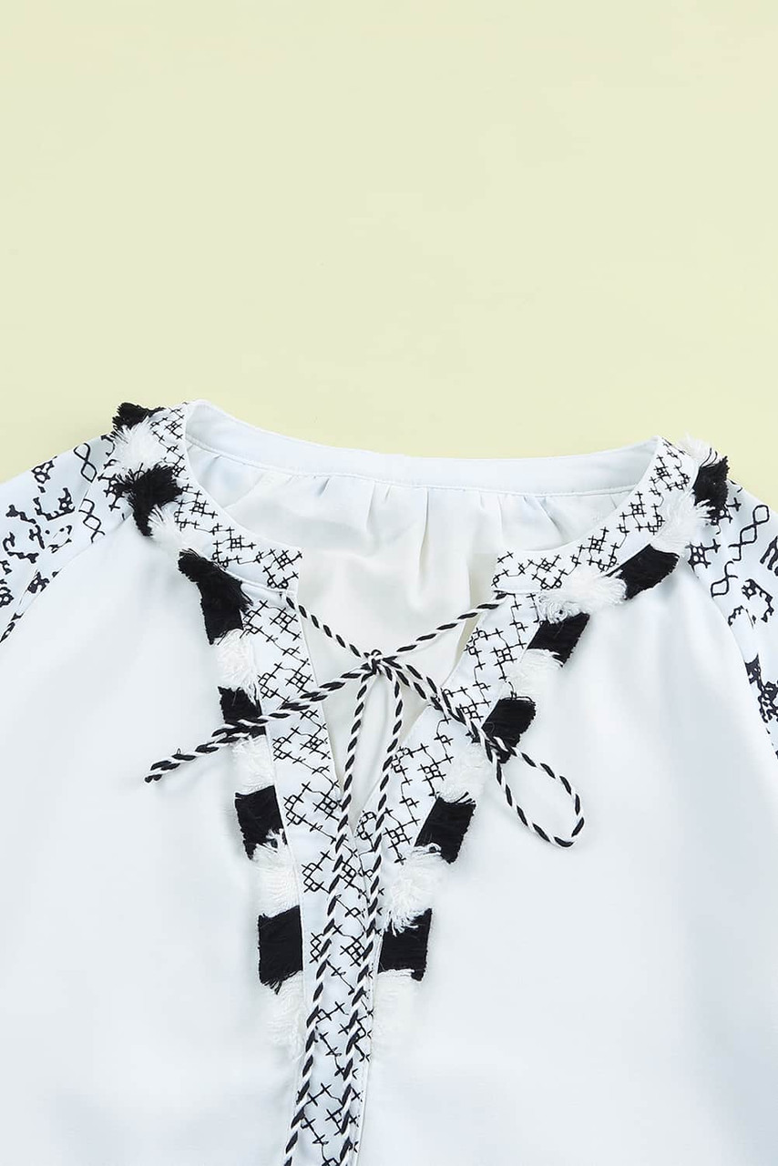 Boho Embroidered Split Neck Blouse