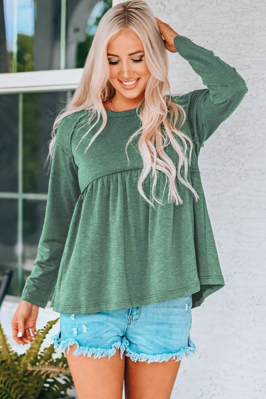 Green Long Sleeve Babydoll Top Green Long Sleeve Babydoll Top