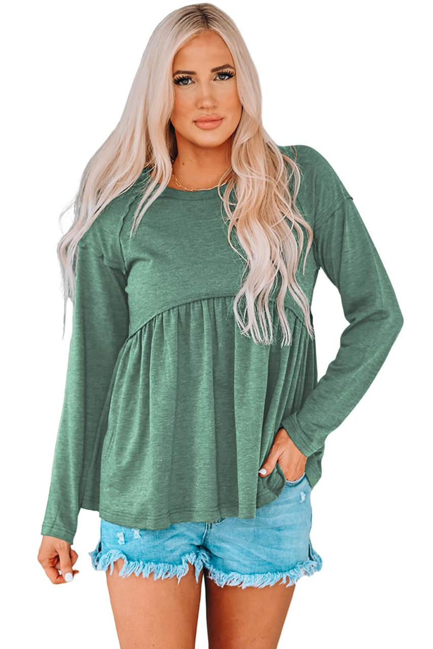 Green Long Sleeve Babydoll Top Green Long Sleeve Babydoll Top