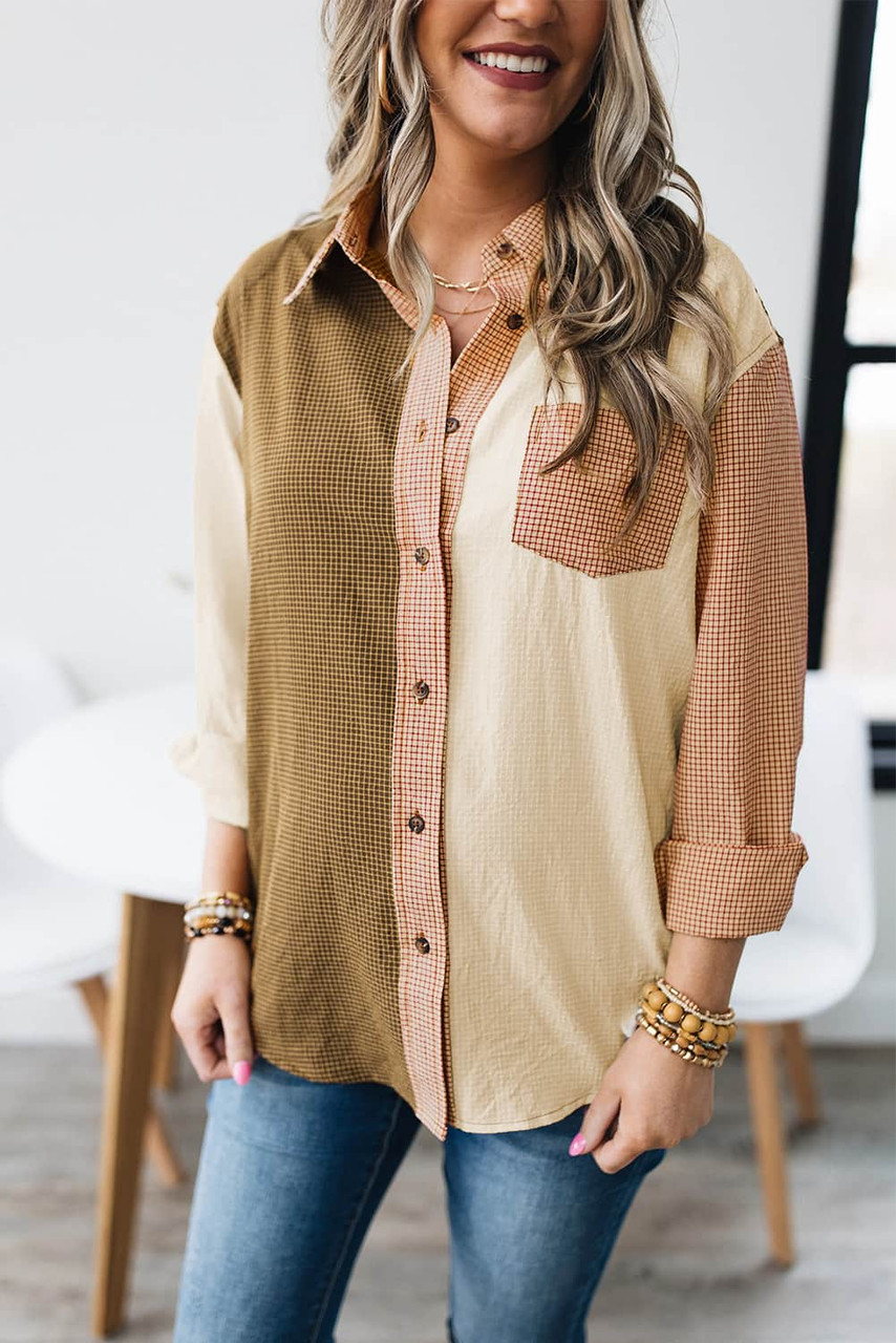 Plaid Color Block Long Sleeve Shirt