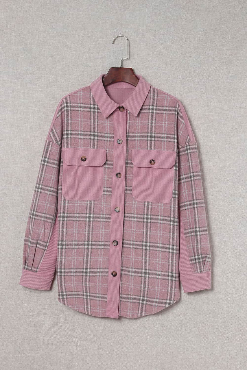 Pink Corduroy Plaid Pattern Shacket