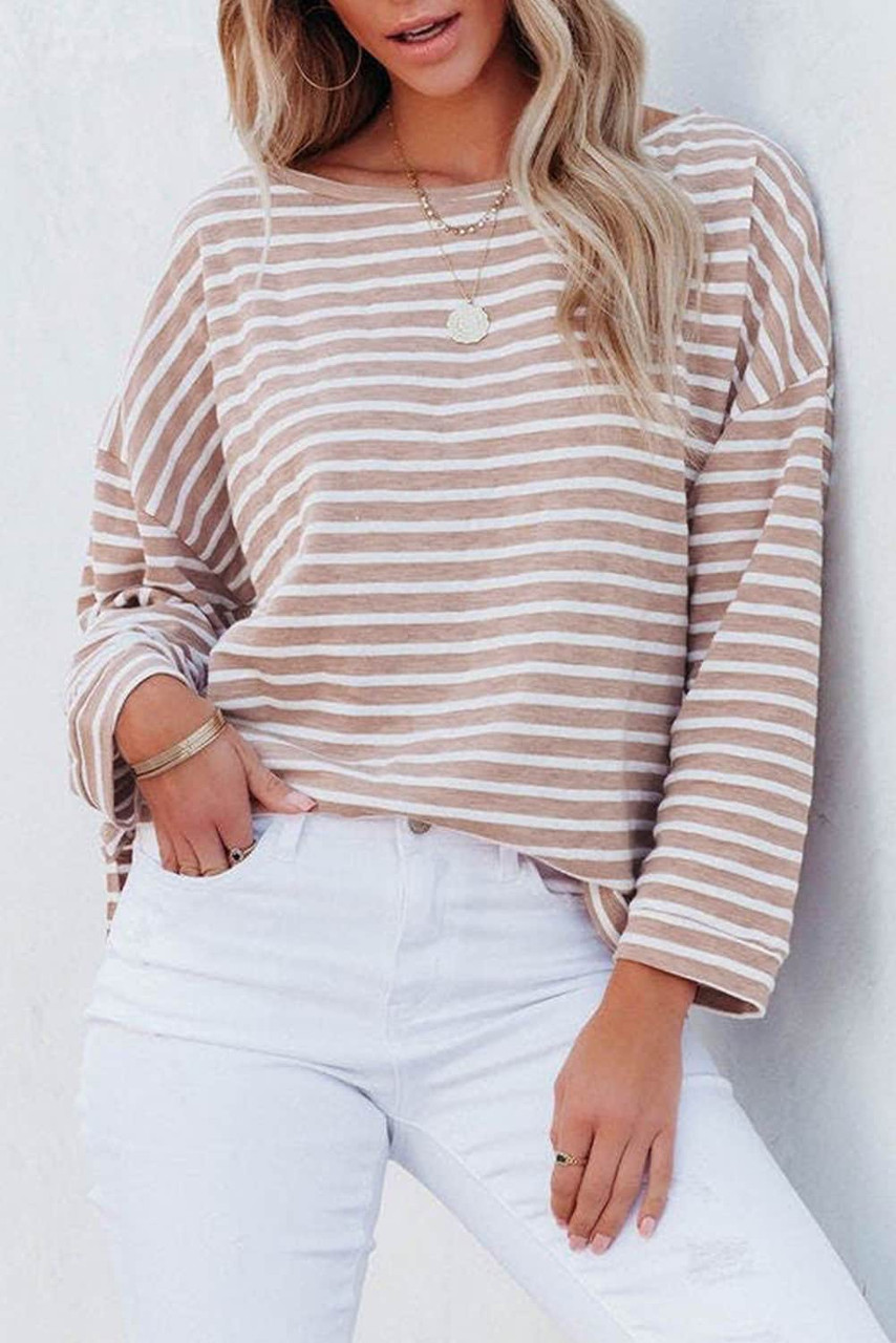 Striped Print Drop Shoulder Long Sleeve Top